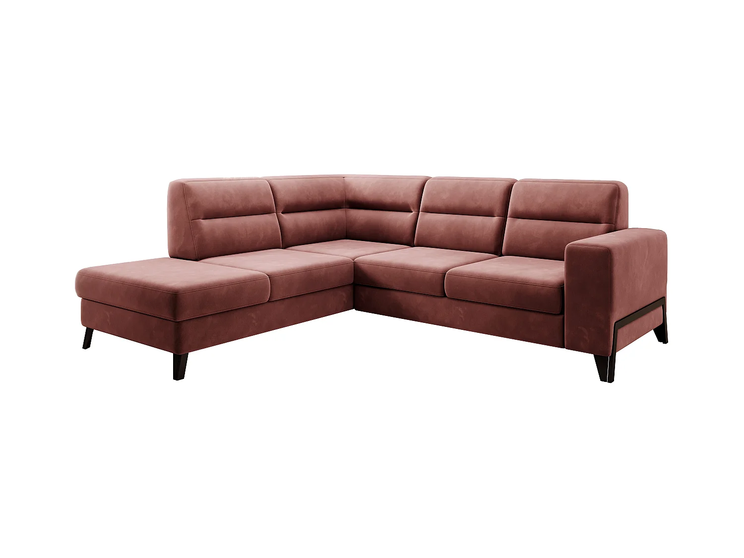Canapé angle gauche convertible tissu rouille et pieds acier noir Kassidi 277cm