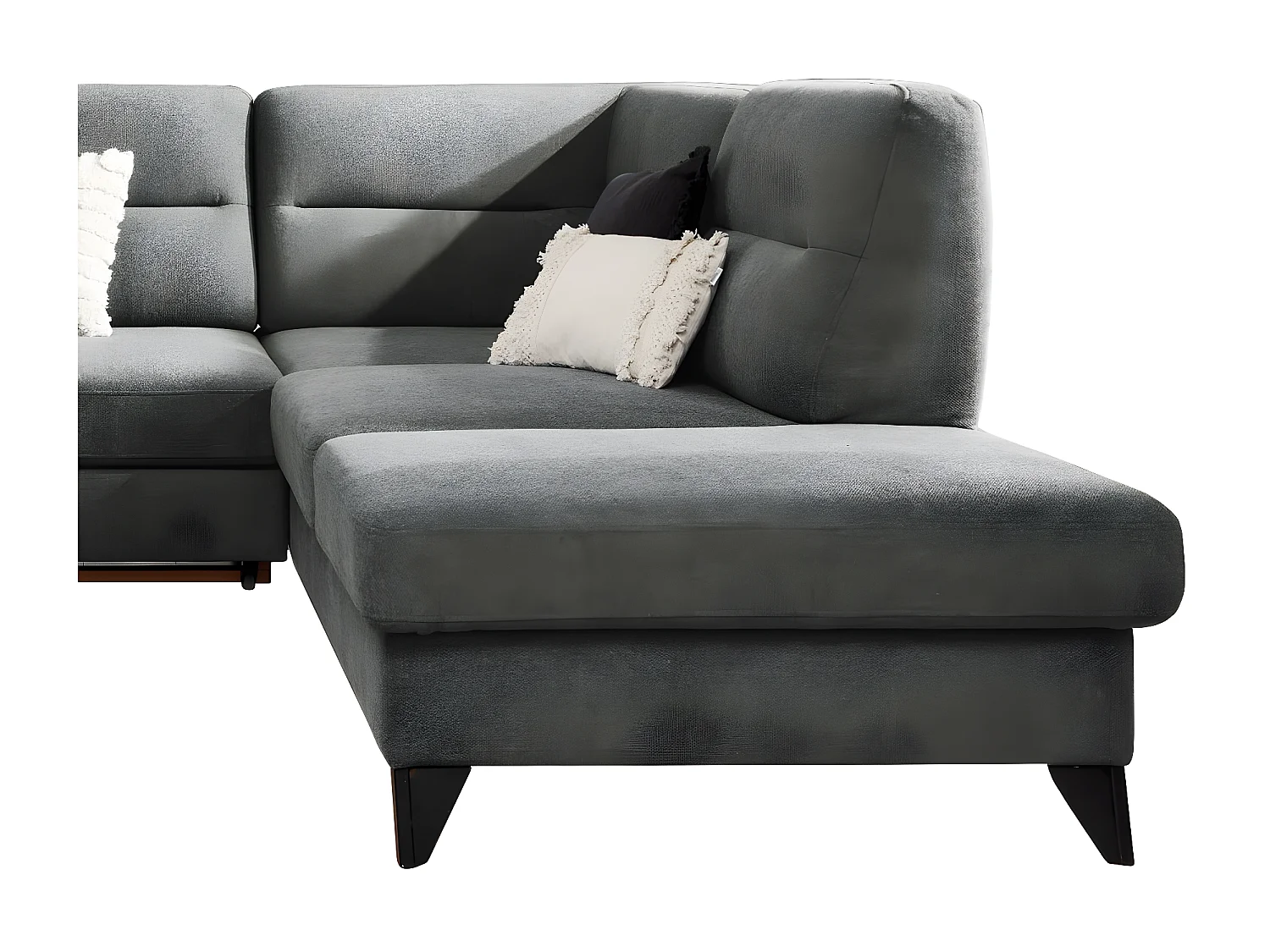 Canapé angle droit convertible tissu gris foncé et pieds acier noir Kassidi 277cm