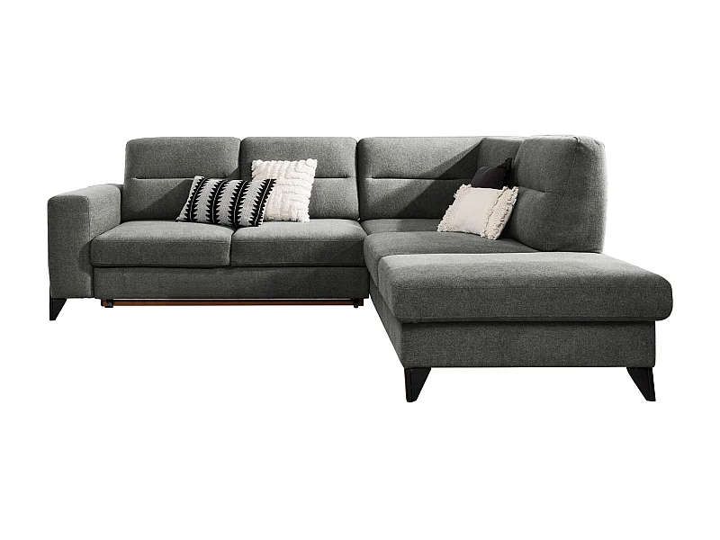 Canapé angle droit convertible tissu gris foncé et pieds acier noir Kassidi 277cm