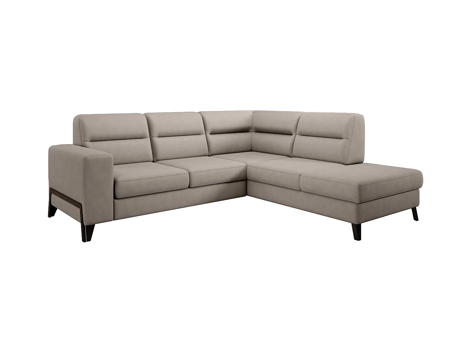 Canapé angle droit convertible tissu beige clair et pieds acier noir Kassidi 277cm
