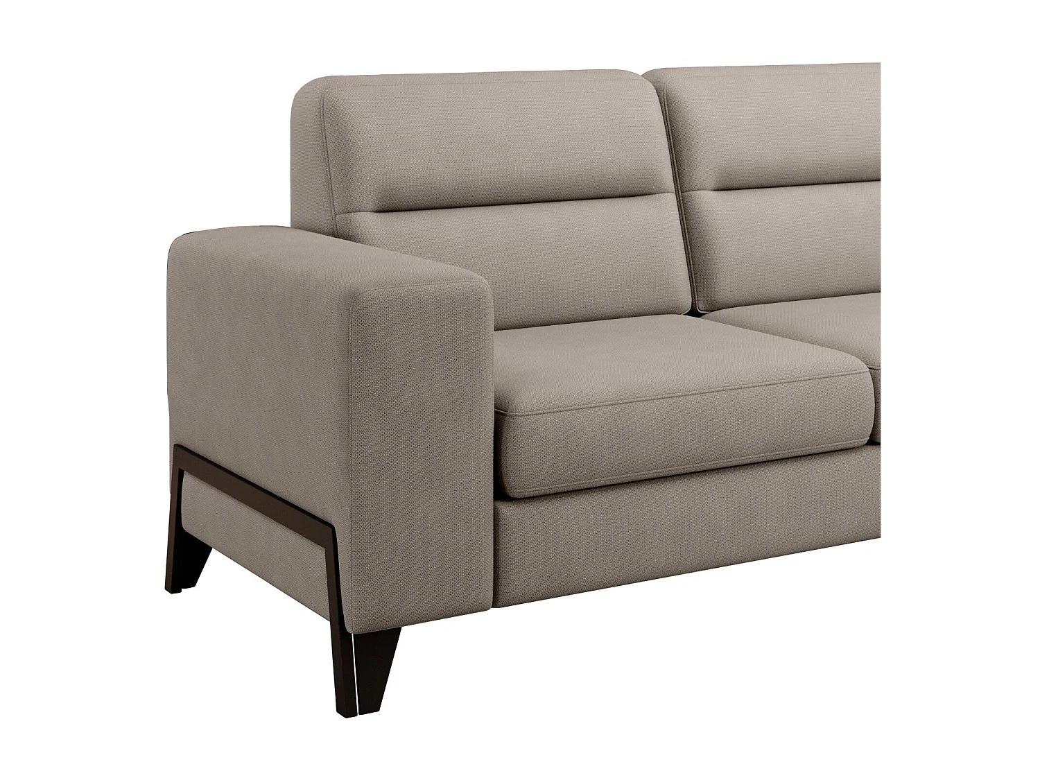 Canapé angle droit convertible tissu beige clair et pieds acier noir Kassidi 277cm