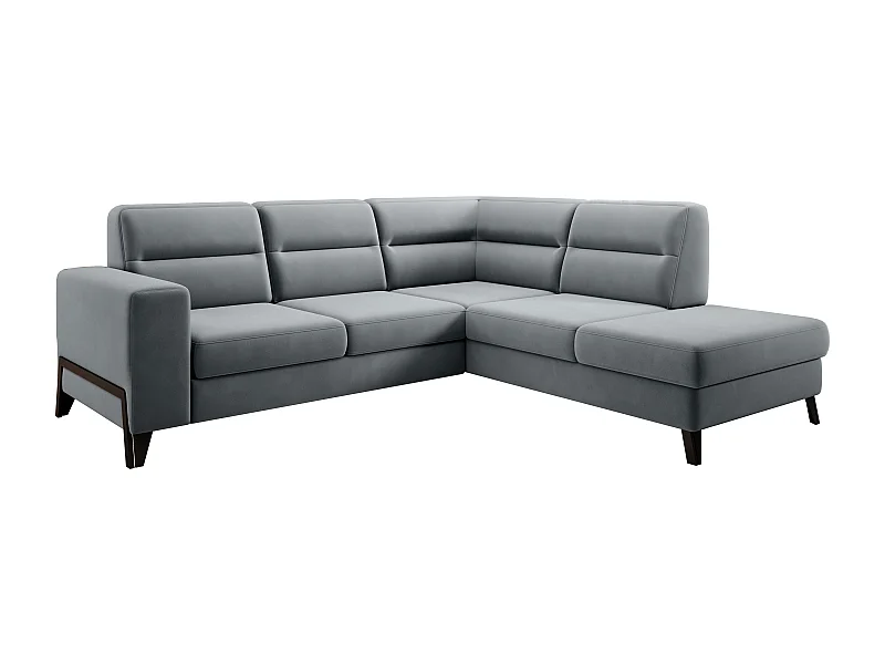 Canapé angle droit convertible velours gris et pieds acier noir Kassidi 277cm