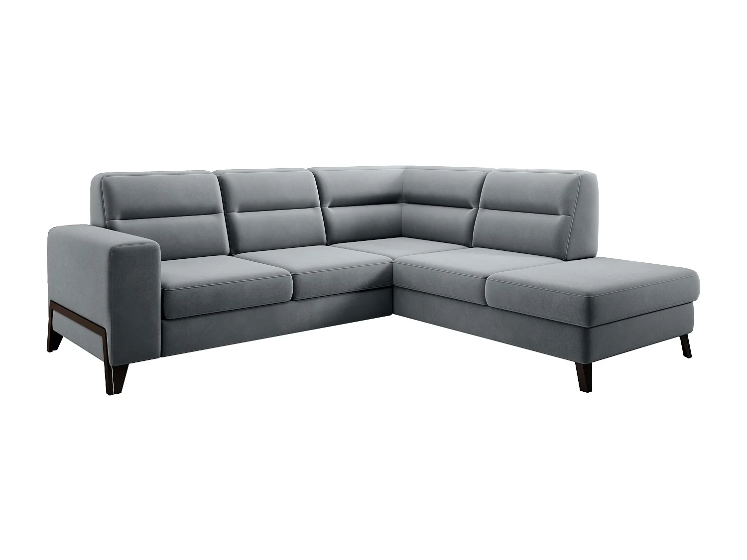 Canapé angle droit convertible velours gris et pieds acier noir Kassidi 277cm