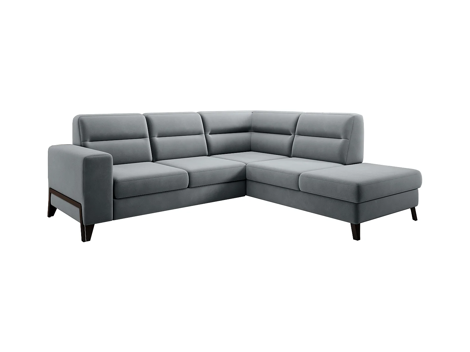 Canapé angle droit convertible velours gris et pieds acier noir Kassidi 277cm