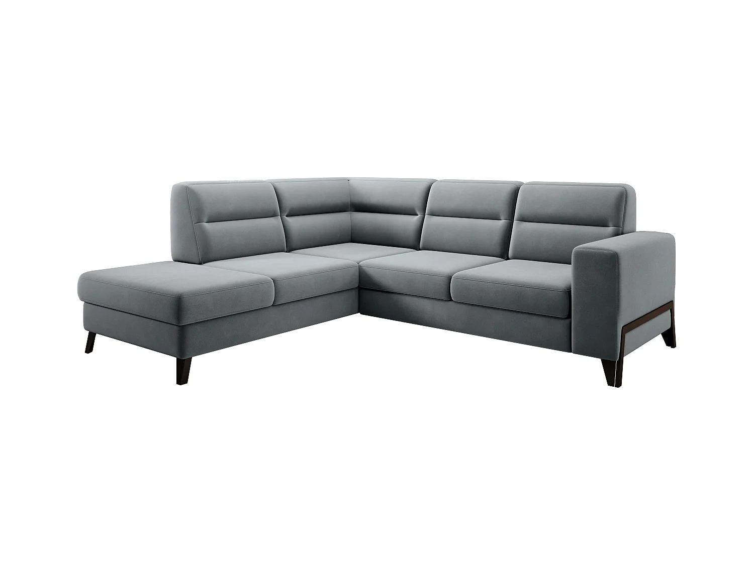 Canapé angle gauche convertible velours gris et pieds acier noir Kassidi 277cm