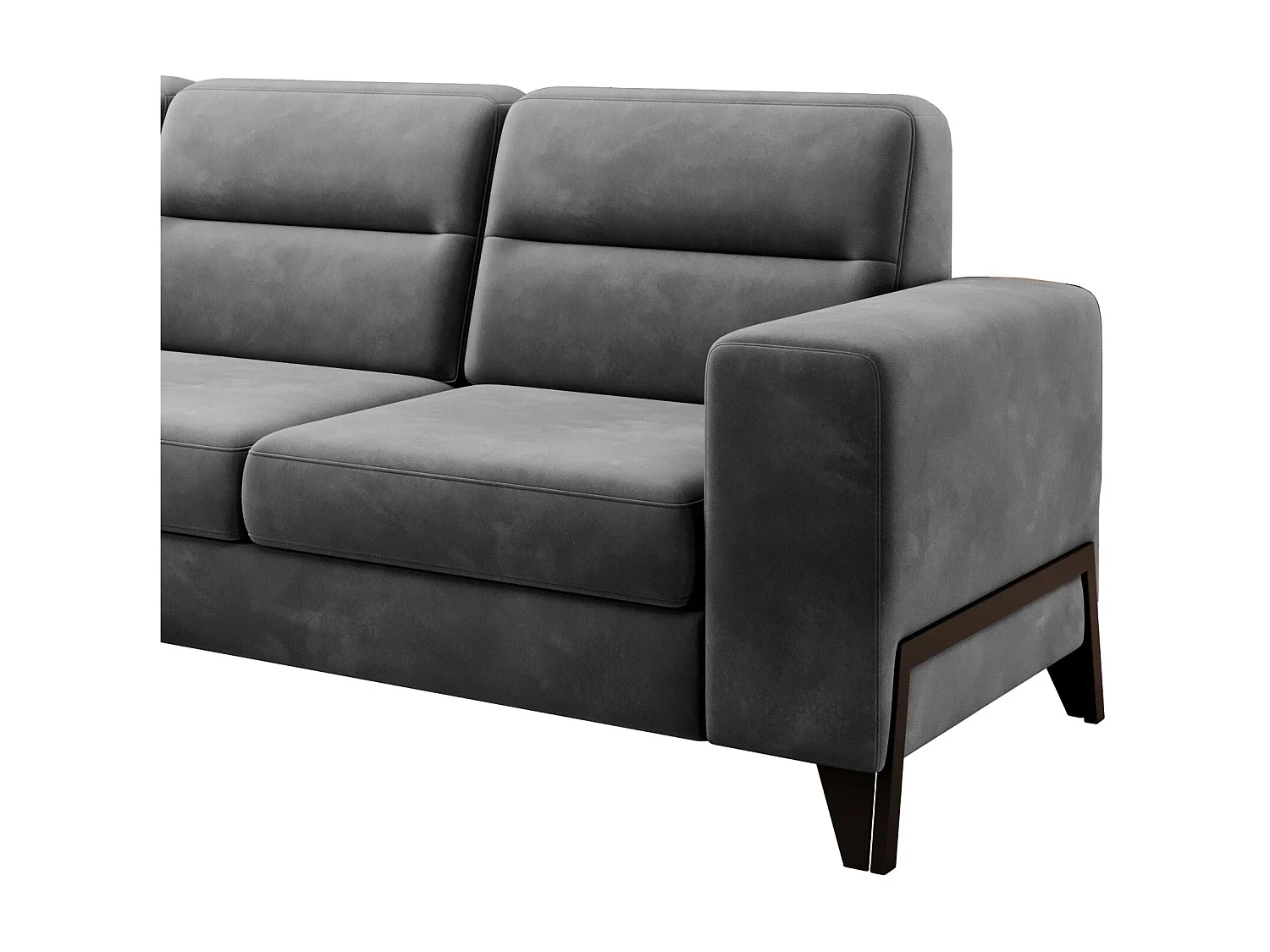 Canapé angle gauche convertible velours gris foncé et pieds acier noir Kassidi 277cm