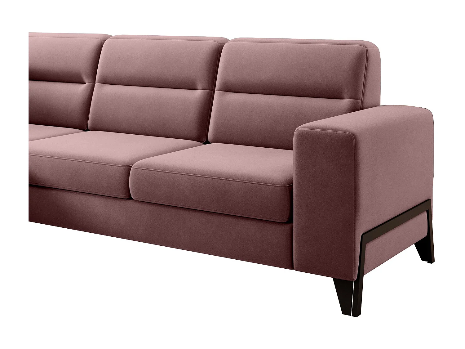 Canapé angle gauche convertible velours rose cuivré et pieds acier noir Kassidi 277cm