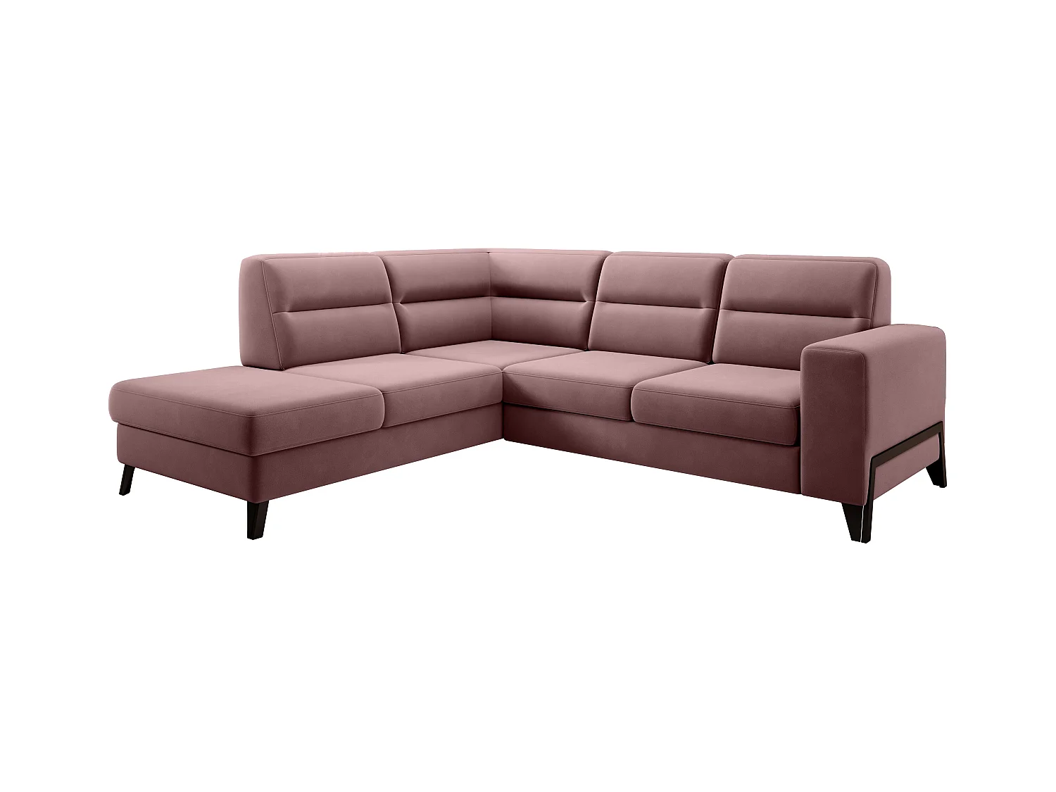 Canapé angle gauche convertible velours rose cuivré et pieds acier noir Kassidi 277cm