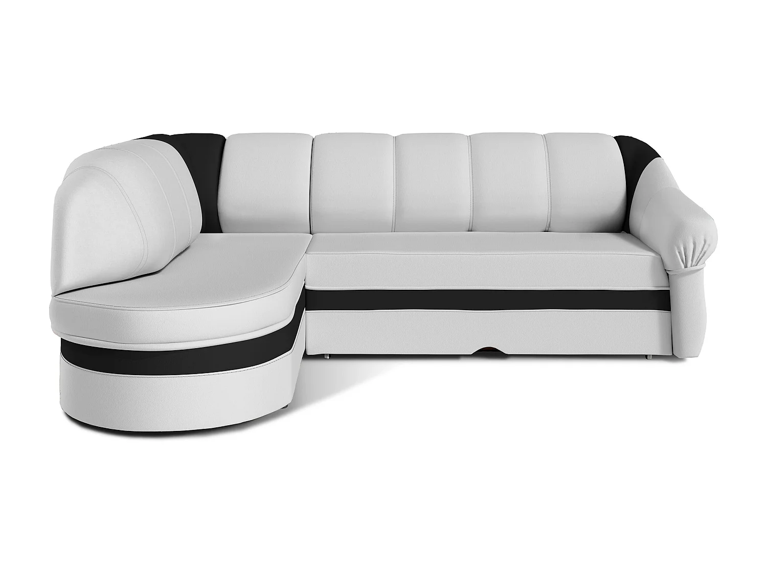 Canapé d'angle gauche convertible simili blanc et noir Sundy 250cm