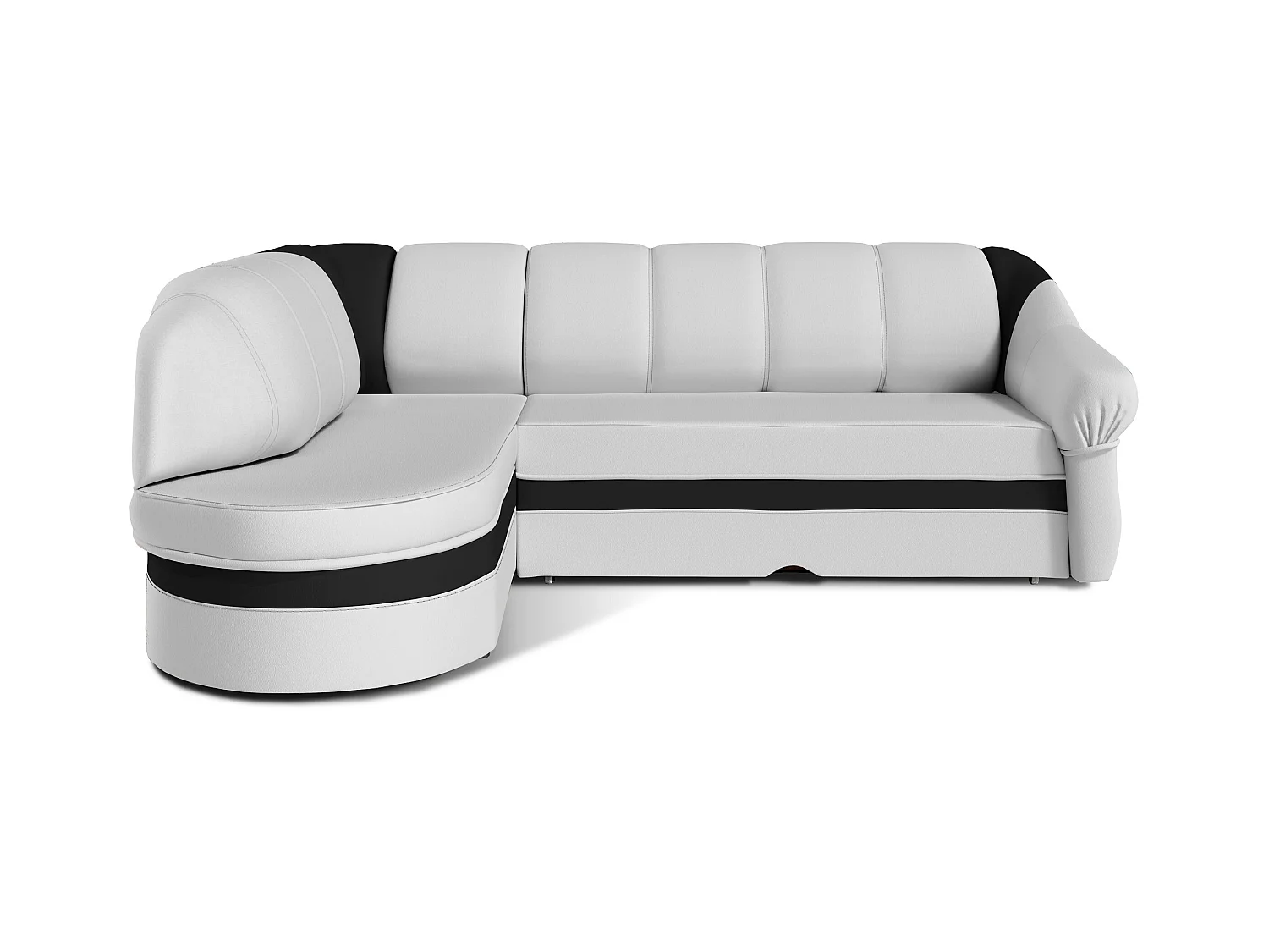 Canapé d'angle gauche convertible simili blanc et noir Sundy 250cm
