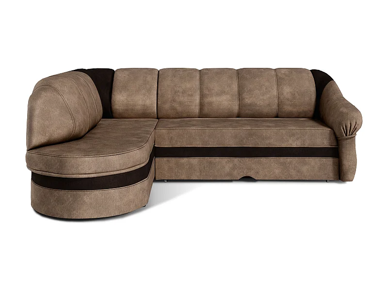 Canapé d'angle gauche convertible velours marron clair et marron foncé Sundy 250cm