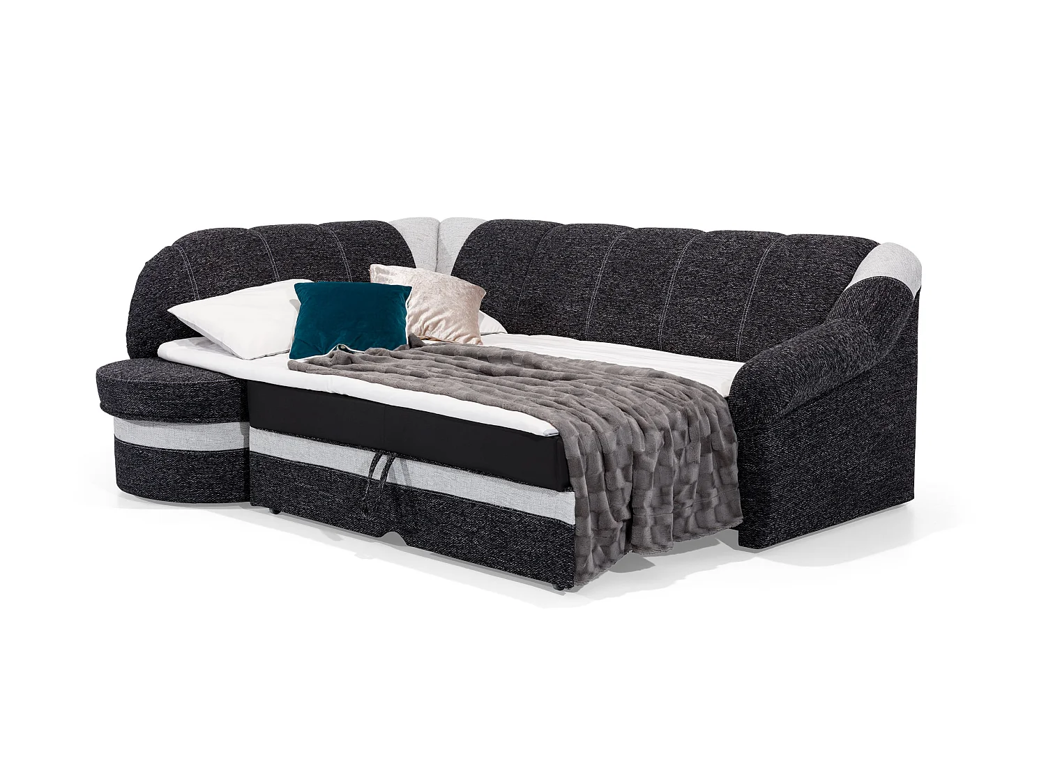 Canapé d'angle gauche convertible velours marron clair et marron foncé Sundy 250cm