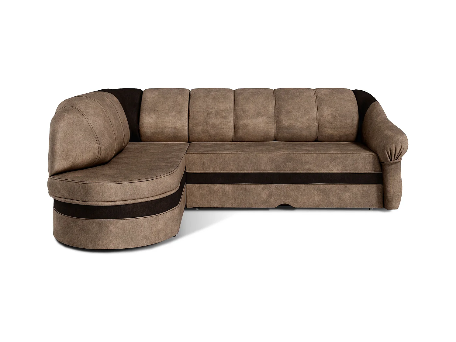 Canapé d'angle gauche convertible velours marron clair et marron foncé Sundy 250cm
