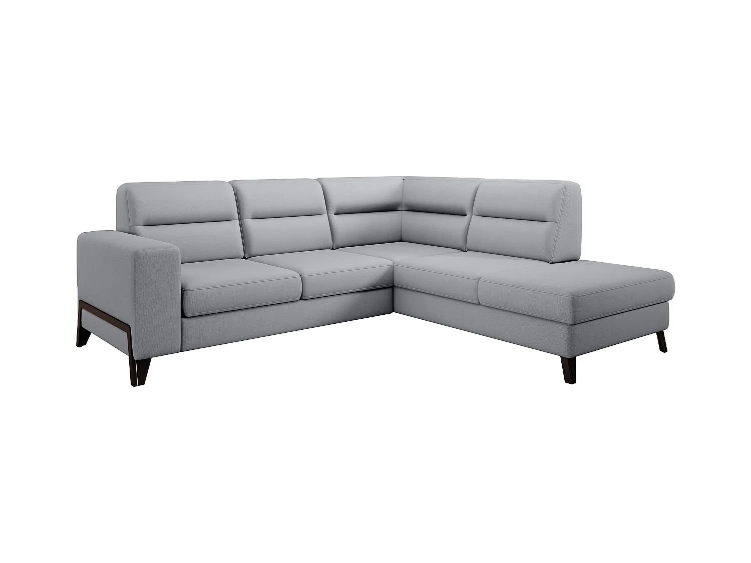 Canapé angle droit convertible tissu gris clair et pieds acier noir Kassidi 277cm
