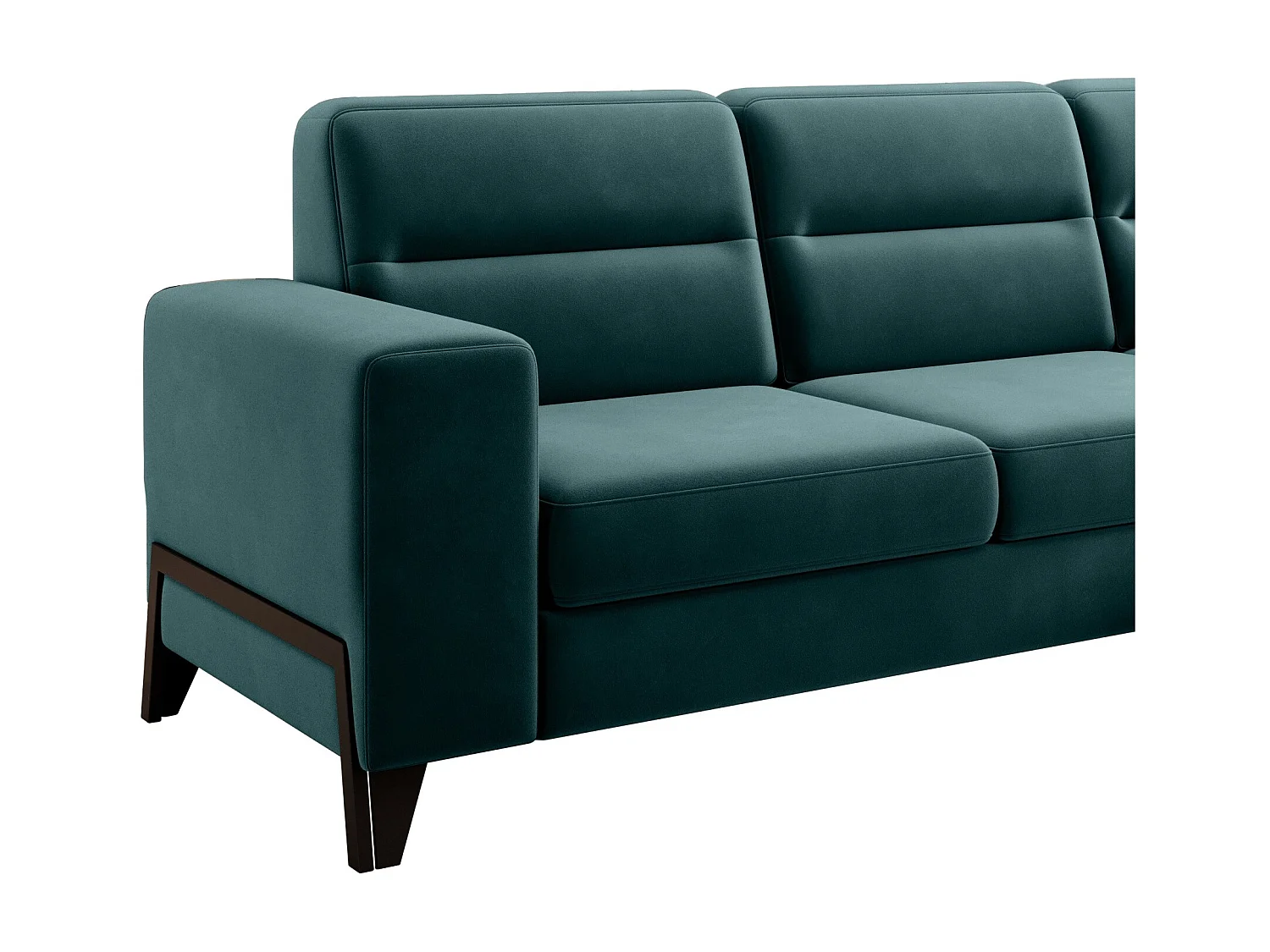 Canapé angle droit convertible velours vert bouteille et pieds acier noir Kassidi 277cm