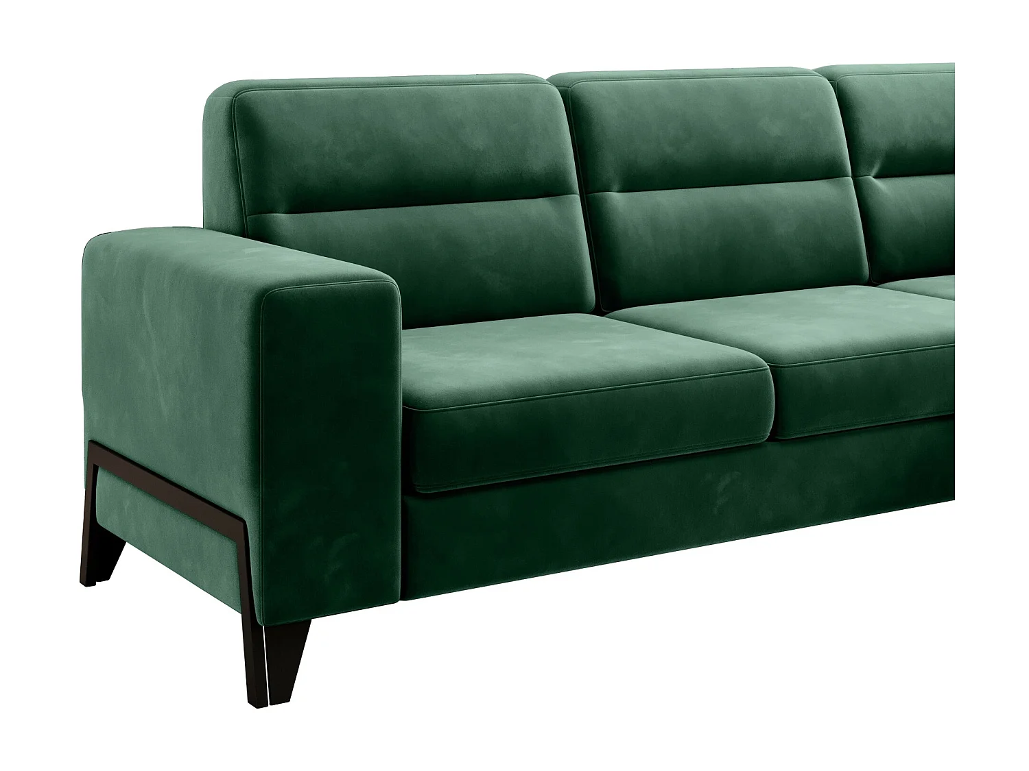 Canapé angle droit convertible tissu vert foncé et pieds acier noir Kassidi 277cm