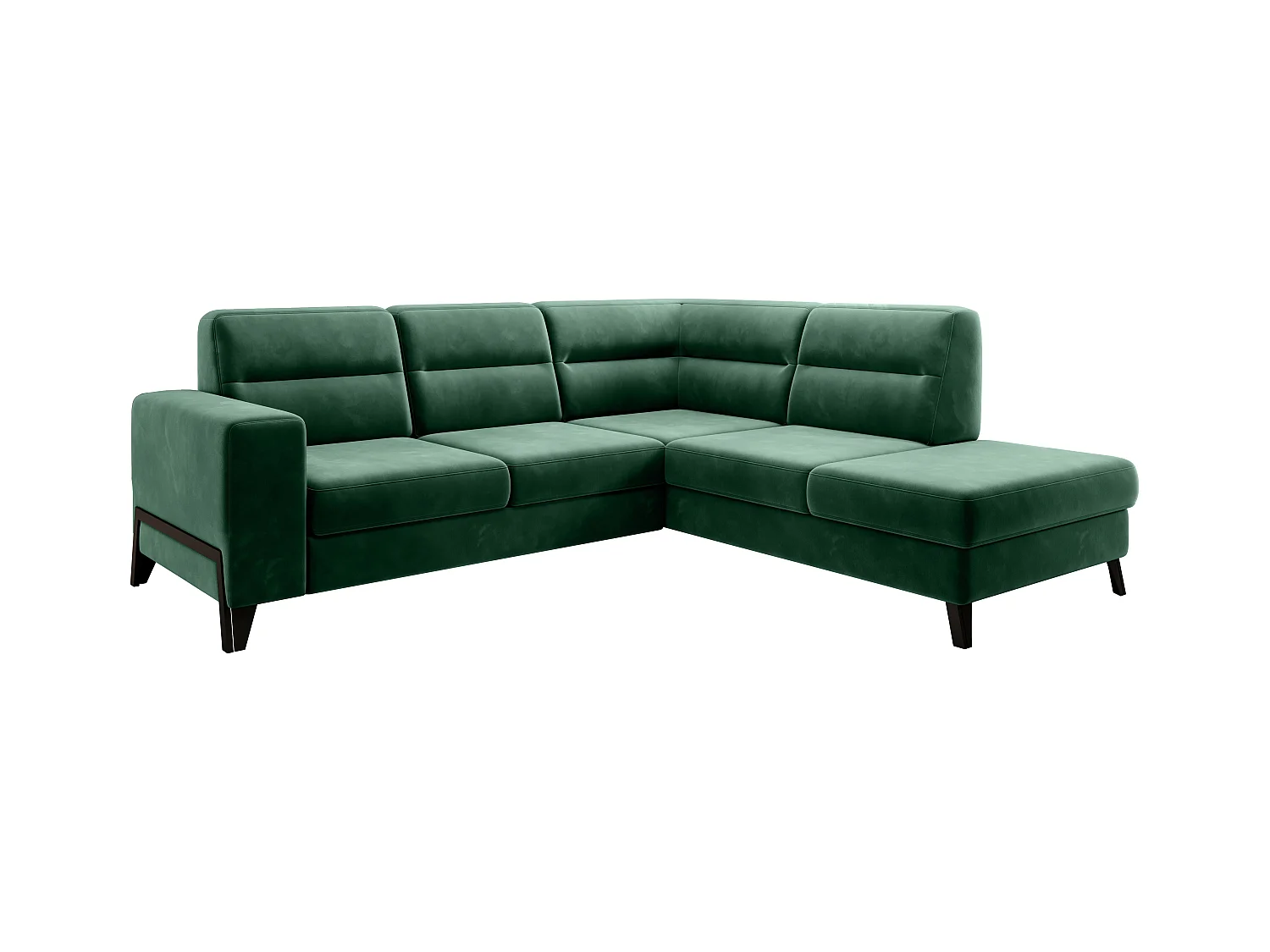 Canapé angle droit convertible tissu vert foncé et pieds acier noir Kassidi 277cm