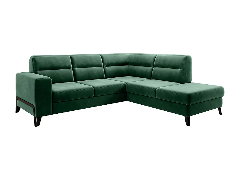 Canapé angle droit convertible tissu vert foncé et pieds acier noir Kassidi 277cm