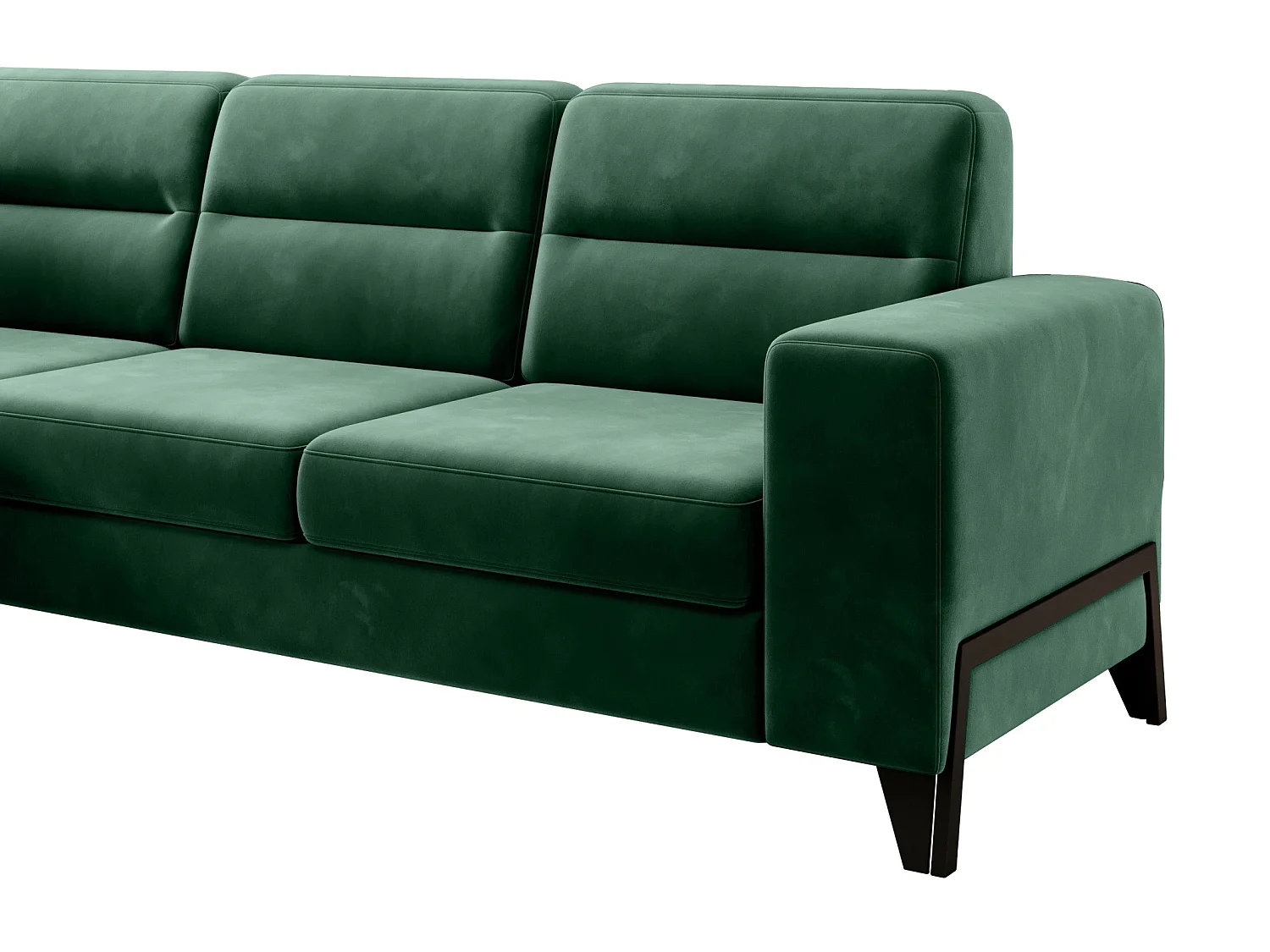 Canapé angle gauche convertible tissu vert foncé et pieds acier noir Kassidi 277cm