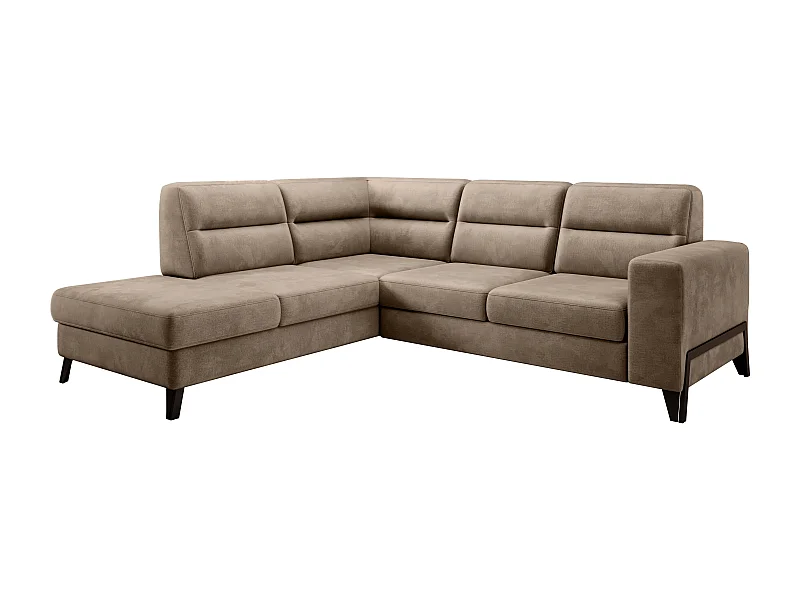 Canapé angle gauche convertible tissu doux beige foncé et pieds acier noir Kassidi 277cm