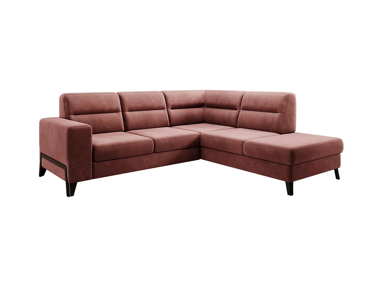 Canapé angle droit convertible tissu rouille et pieds acier noir Kassidi 277cm