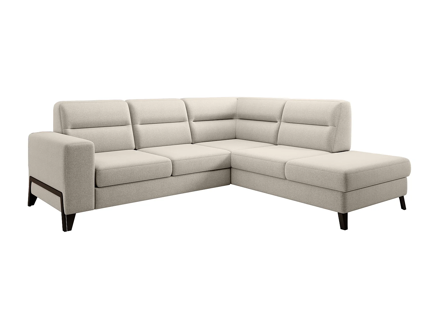 Canapé angle droit convertible tissu crème et pieds acier noir Kassidi 277cm