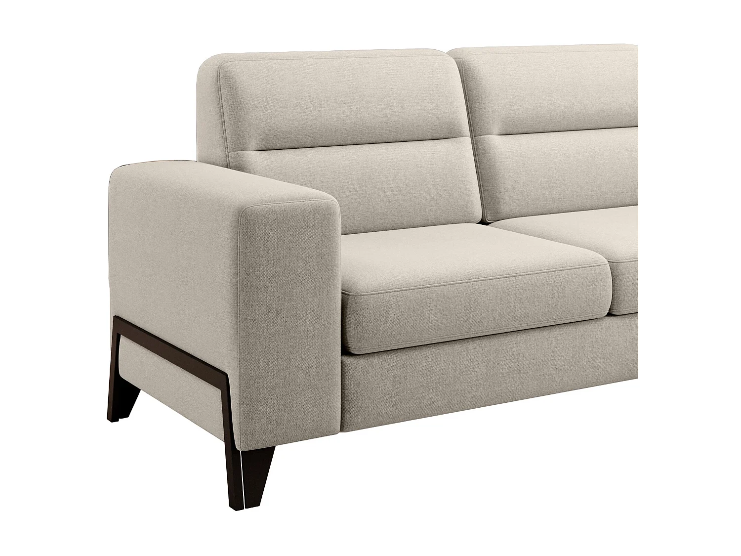 Canapé angle droit convertible tissu crème et pieds acier noir Kassidi 277cm