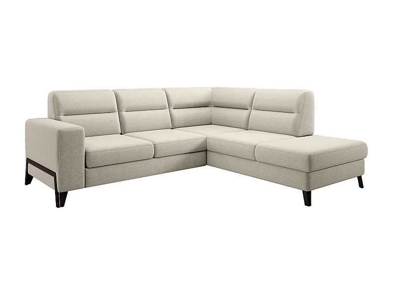 Canapé angle droit convertible tissu crème et pieds acier noir Kassidi 277cm