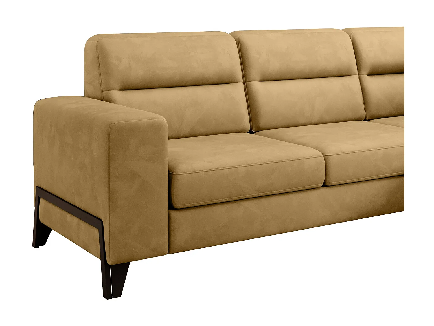 Canapé angle droit convertible tissu jaune et pieds acier noir Kassidi 277cm