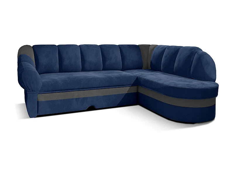 Canapé d'angle droit convertible velours bleu marine et gris clair Sundy 250cm