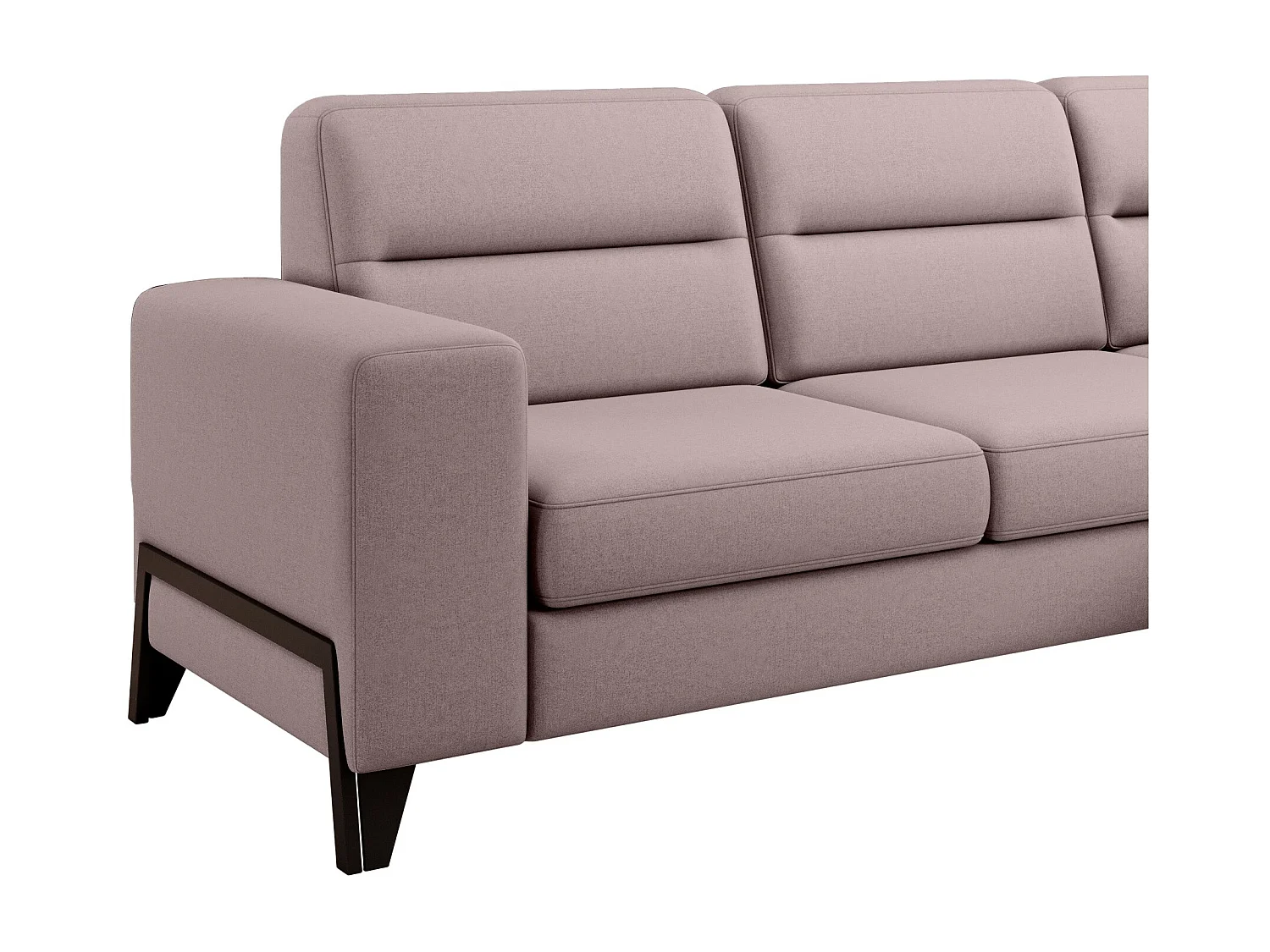 Canapé angle droit convertible tissu rose clair et pieds acier noir Kassidi 277cm