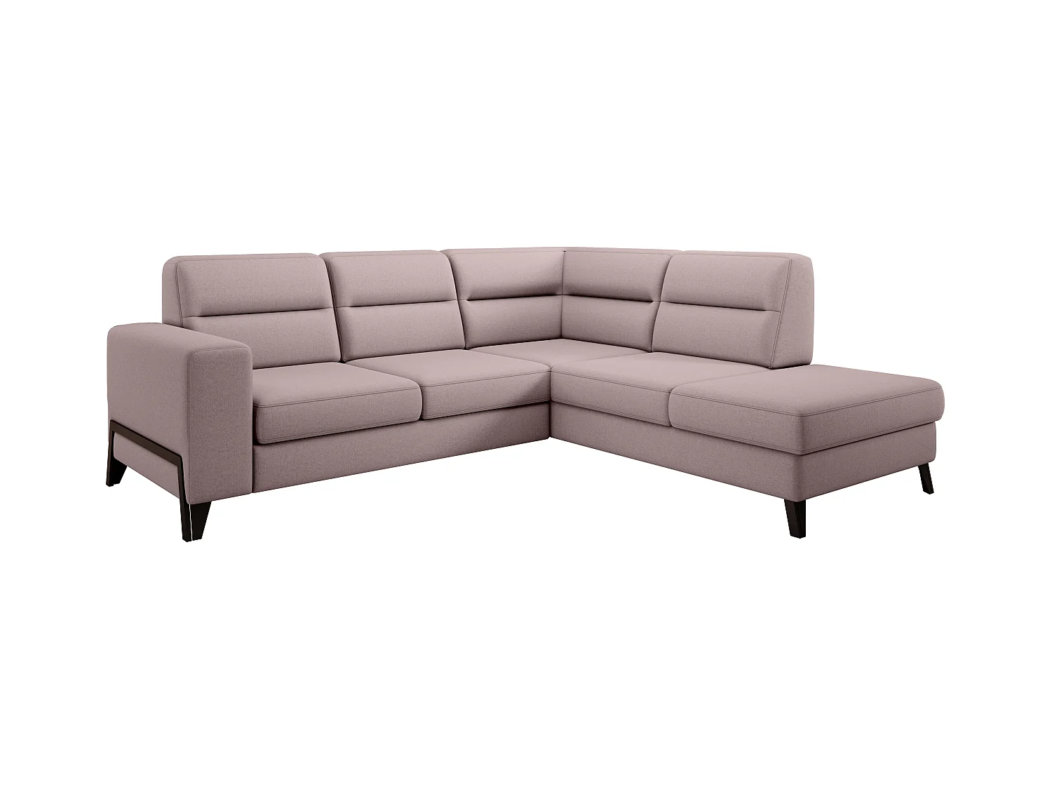 Canapé angle droit convertible tissu rose clair et pieds acier noir Kassidi 277cm