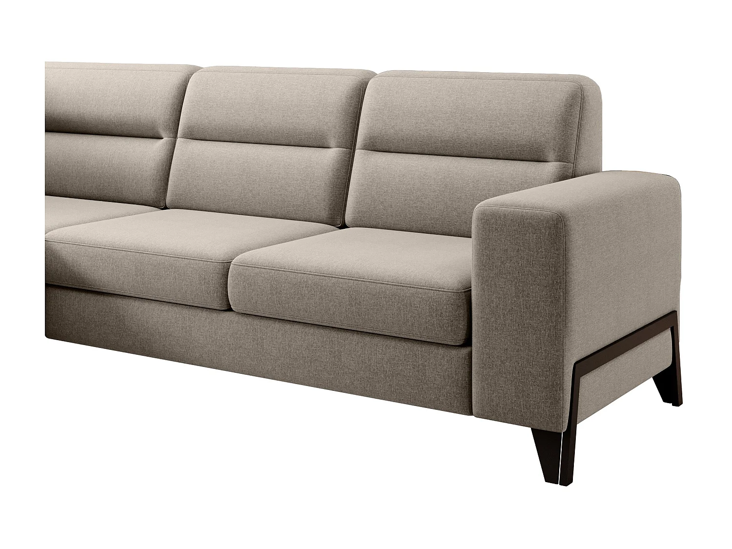 Canapé angle gauche convertible tissu beige et pieds acier noir Kassidi 277cm