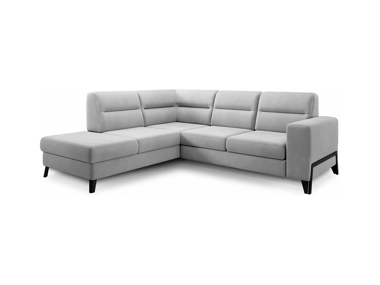 Canapé d'angle convertible tissu KAZAL - Dossiers réglables et pieds acier noir-Gris souris-angle gauche