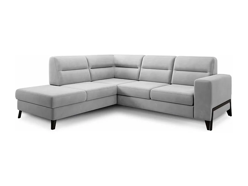 Canapé d'angle convertible tissu KAZAL - Dossiers réglables et pieds acier noir-Gris souris-angle gauche