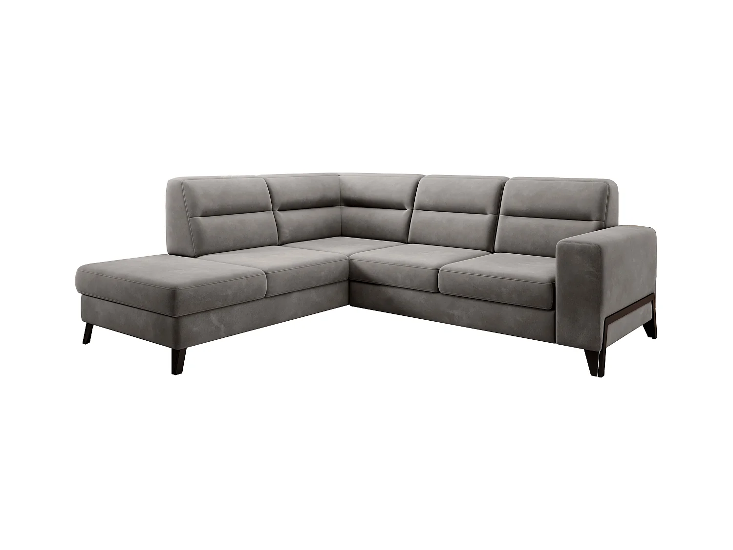 Canapé angle gauche convertible velours marron meuse et pieds acier noir Kassidi 277cm
