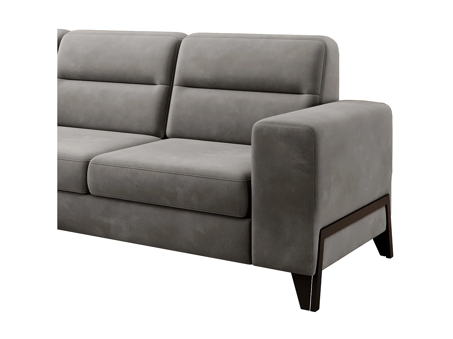 Canapé angle gauche convertible velours marron meuse et pieds acier noir Kassidi 277cm