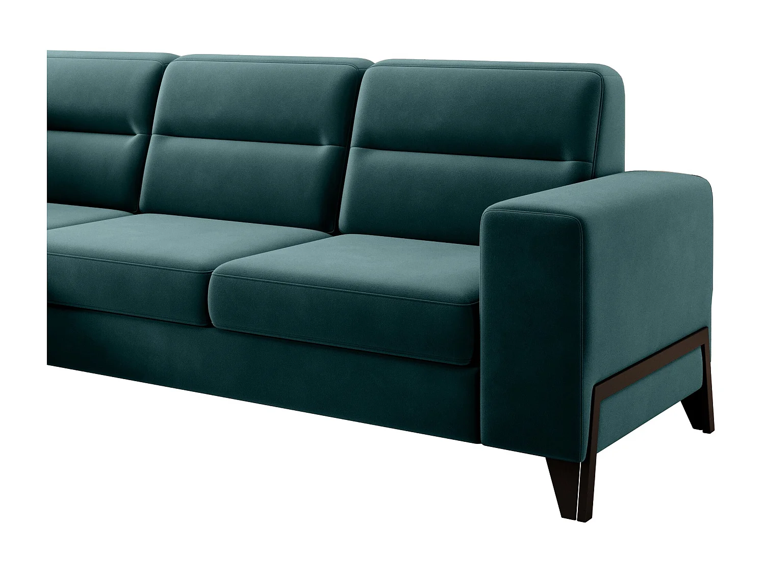 Canapé angle gauche convertible velours vert bouteille et pieds acier noir Kassidi 277cm