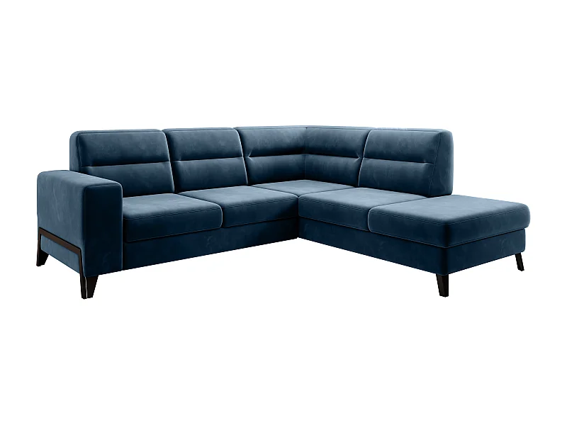 Canapé angle droit convertible tissu bleu foncé et pieds acier noir Kassidi 277cm
