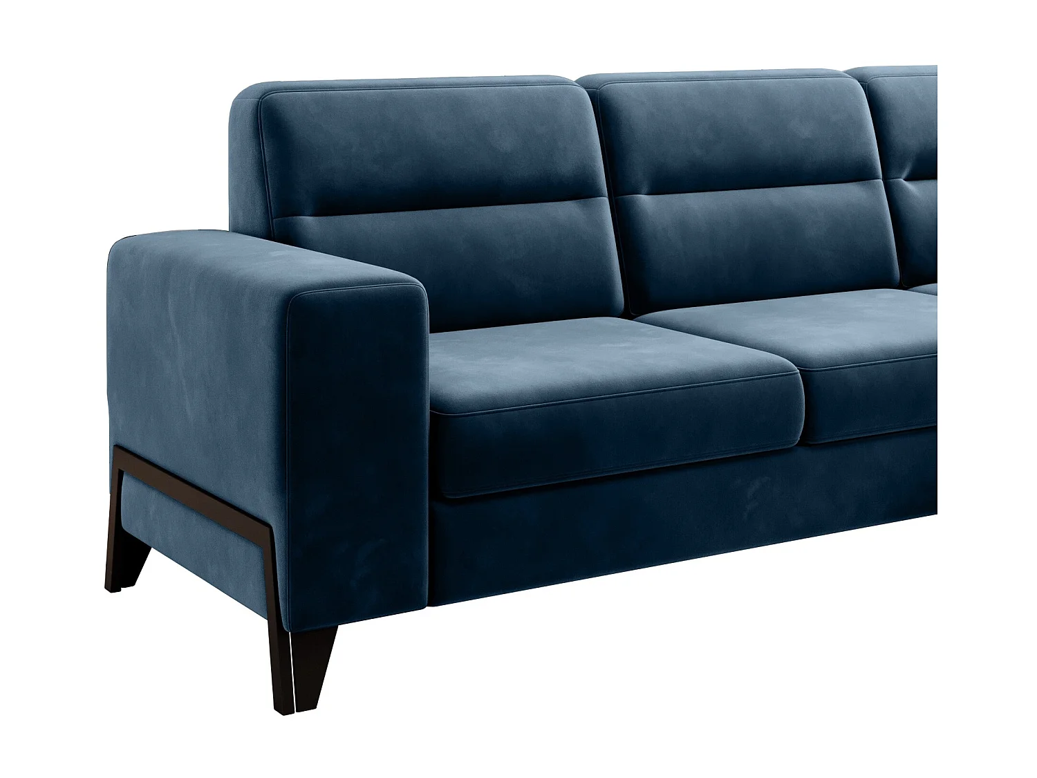 Canapé angle droit convertible tissu bleu foncé et pieds acier noir Kassidi 277cm