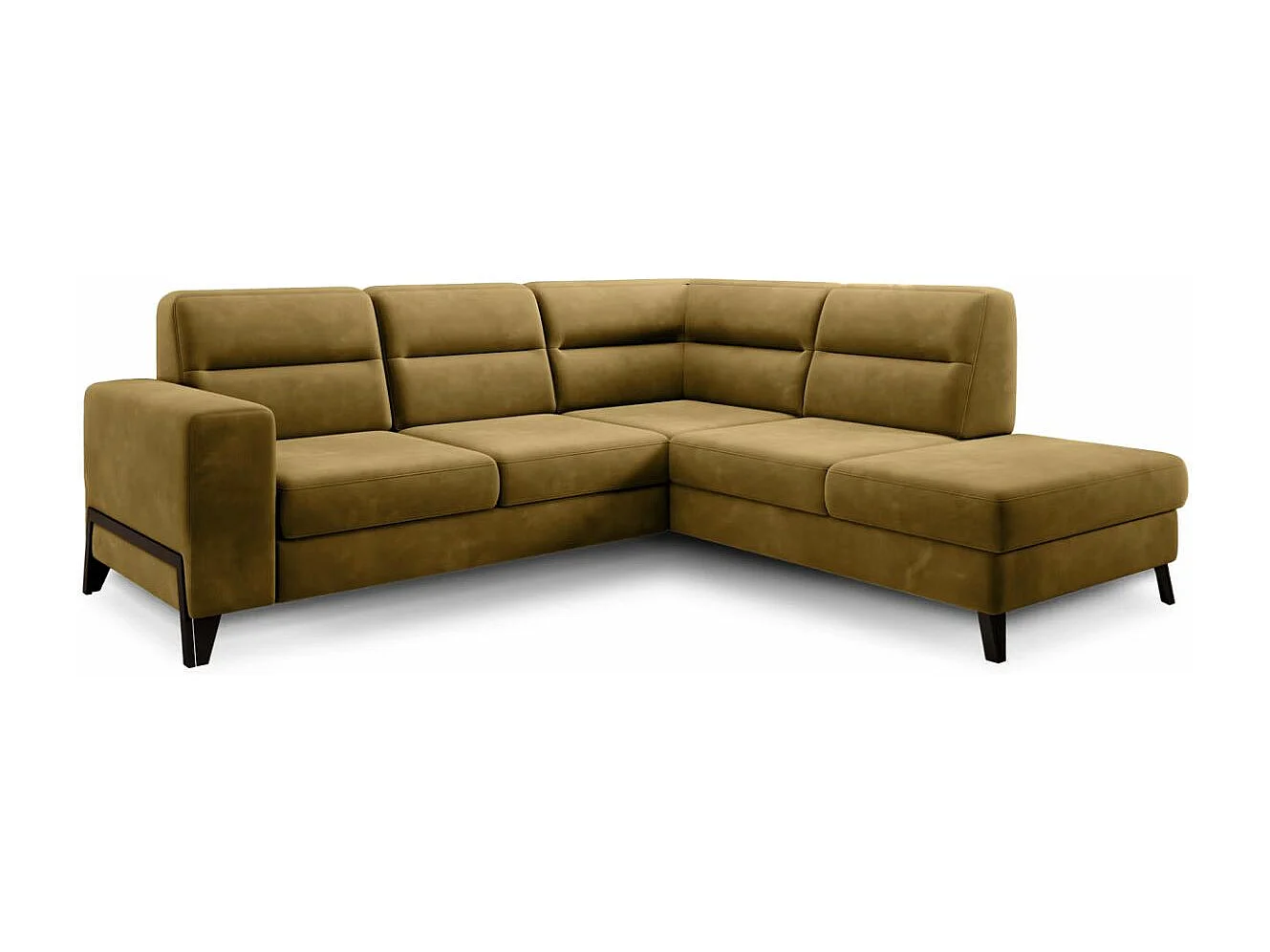 Canapé d'angle convertible tissu KAZAL - Dossiers réglables et pieds acier noir-Jaune chamoix-angle droit