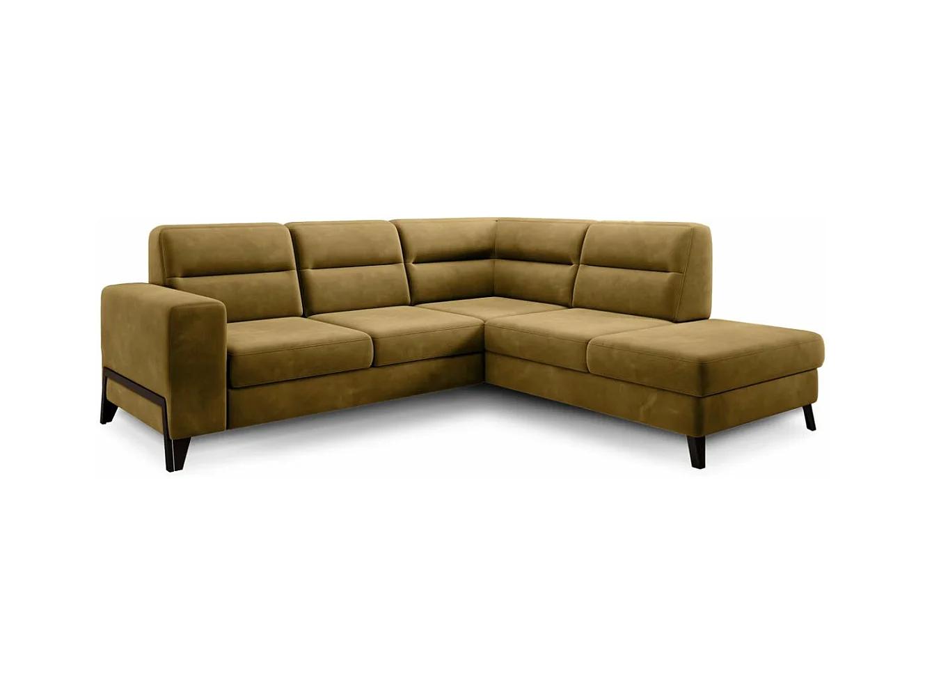 Canapé d'angle convertible tissu KAZAL - Dossiers réglables et pieds acier noir-Jaune chamoix-angle droit