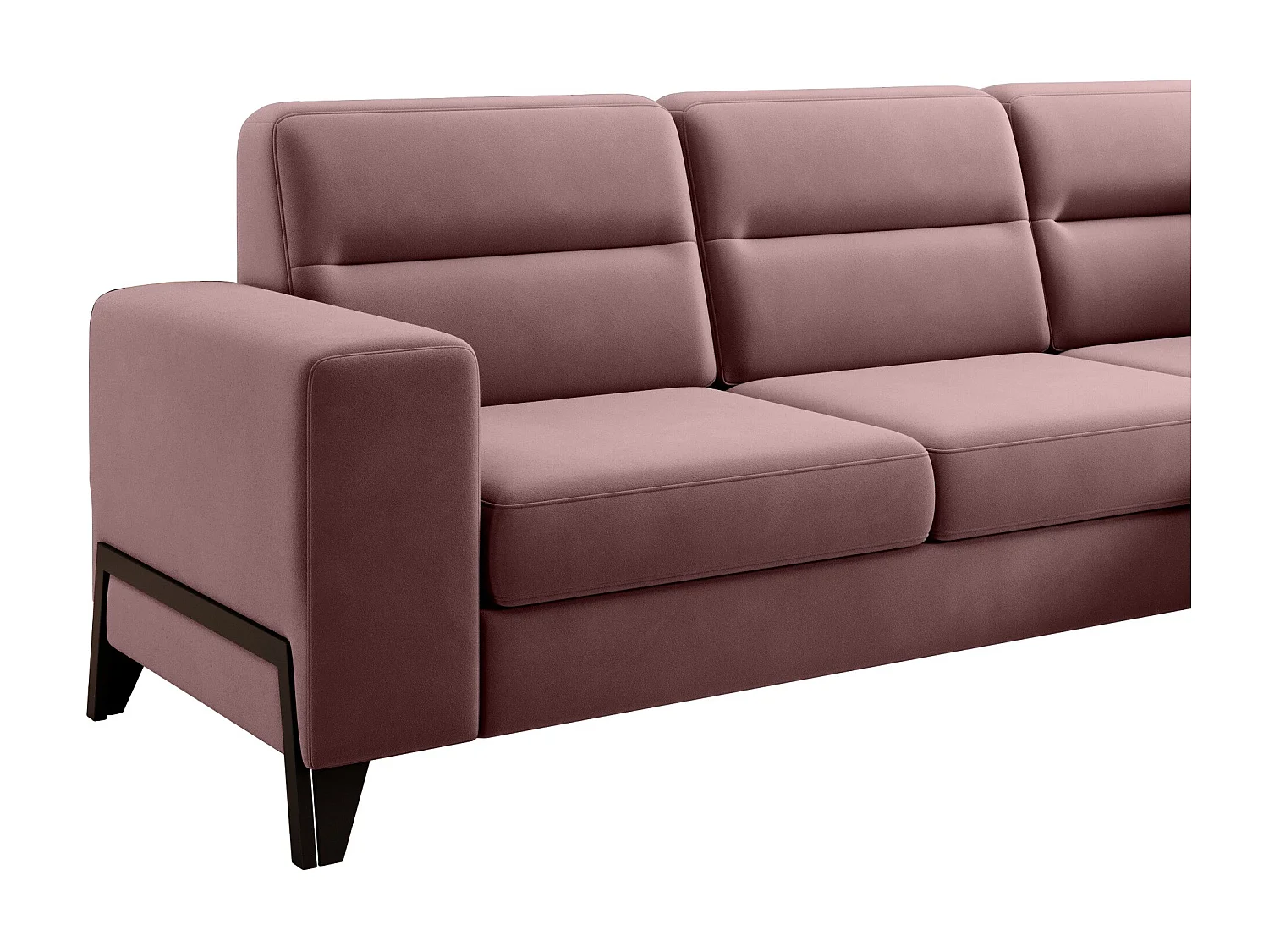 Canapé angle droit convertible velours rose cuivré et pieds acier noir Kassidi 277cm