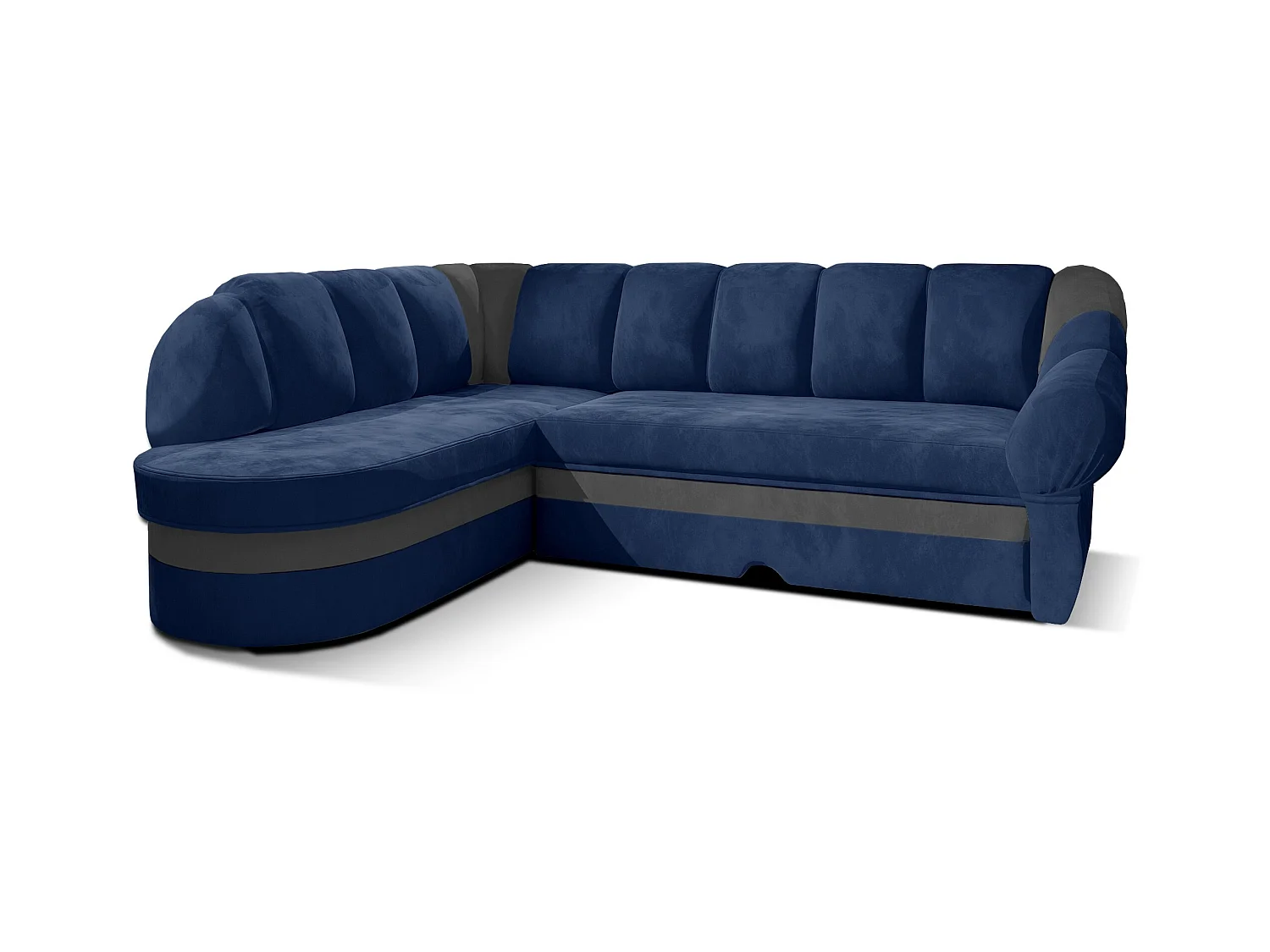 Canapé d'angle gauche convertible velours bleu marine et gris clair Sundy 250cm