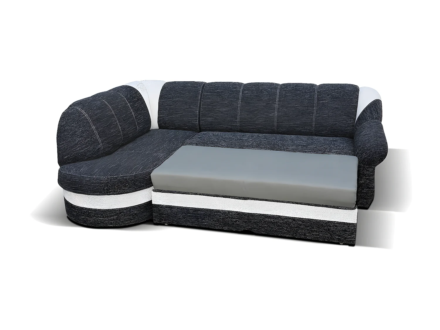 Canapé d'angle gauche convertible velours bleu marine et gris clair Sundy 250cm