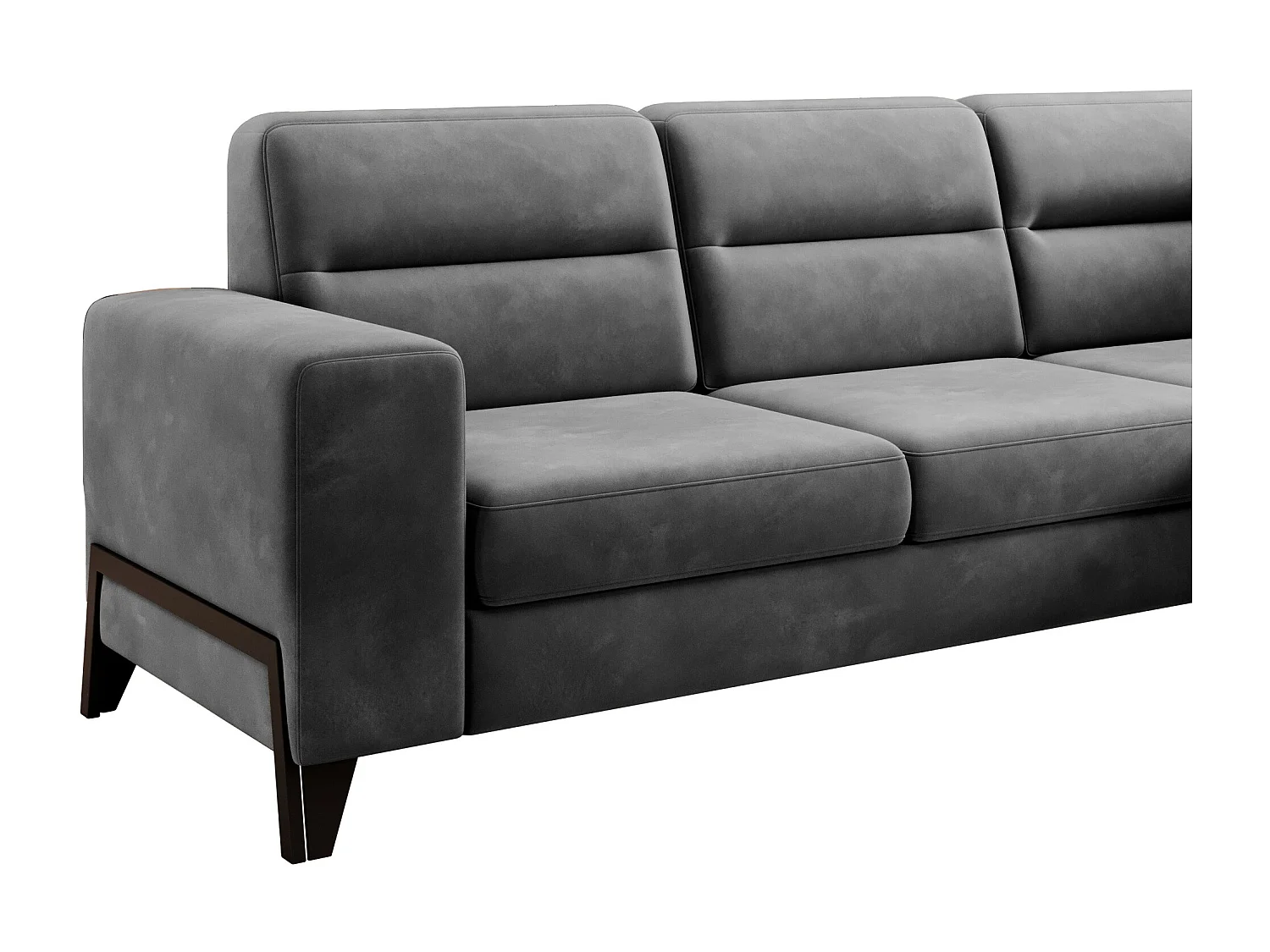 Canapé angle droit convertible velours gris foncé et pieds acier noir Kassidi 277cm