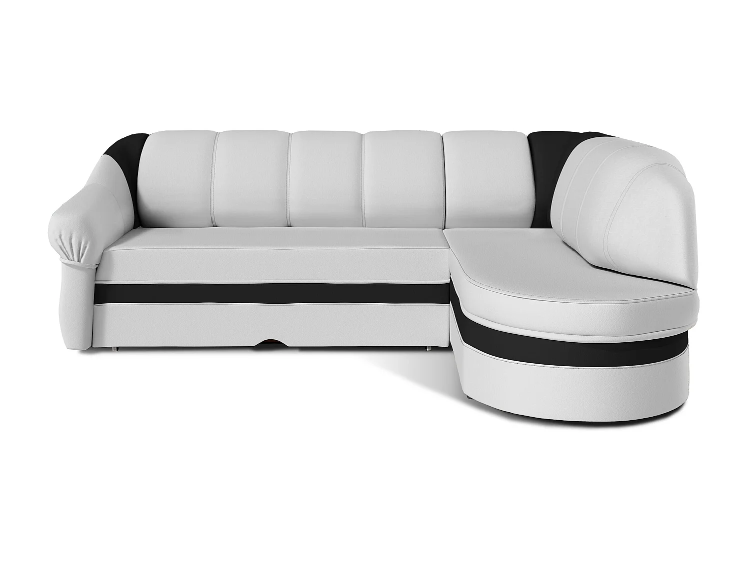 Canapé d'angle droit convertible simili blanc et noir Sundy 250cm