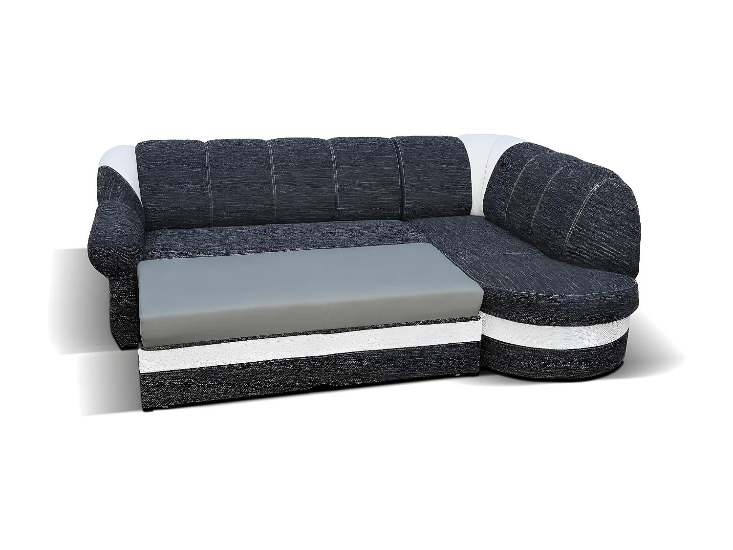 Canapé d'angle droit convertible simili blanc et noir Sundy 250cm