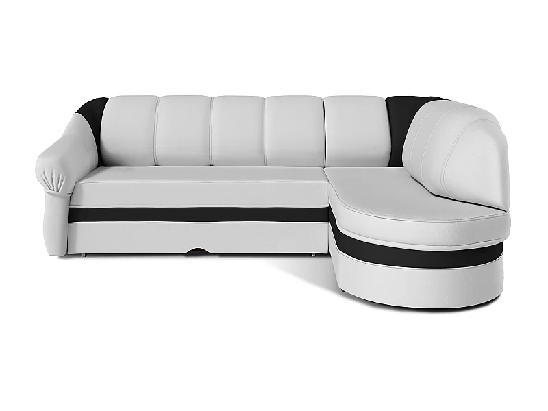 Canapé d'angle droit convertible simili blanc et noir Sundy 250cm