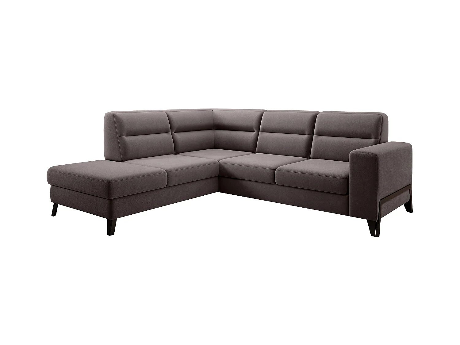 Canapé angle gauche convertible tissu marron clair et pieds acier noir Kassidi 277cm